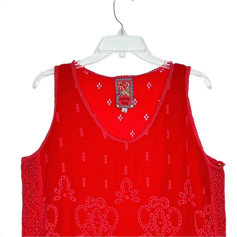Johnny Was Luanna Eyelet Sleeveless Boho Top Size M Womens Red Cupra Rayon - Picture 2 of 7